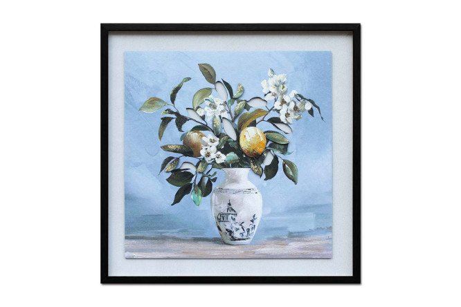 Изображение товара Репродукция в раме Цветы в вазе цитрус 42х42 см художественный постер
