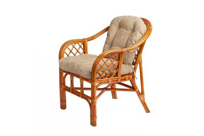 Изображение товара Элегантное кресло Маркос с бежевыми мягкими элементами и коньяк каркасом