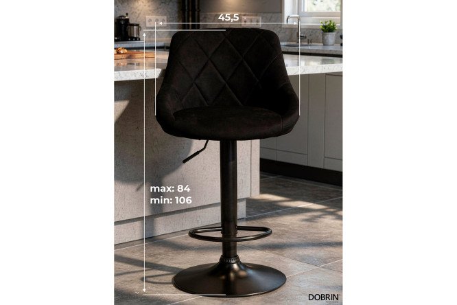 Стул барный DOBRIN Logan Black 45.5х84х48 см, цвет обивки чёрный, ножек чёрный