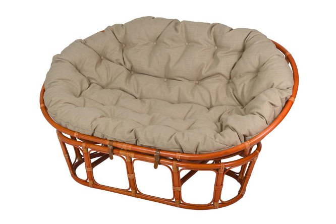 Изображение товара Диван Мамасан с коньячным каркасом и бежевыми мягкими элементами