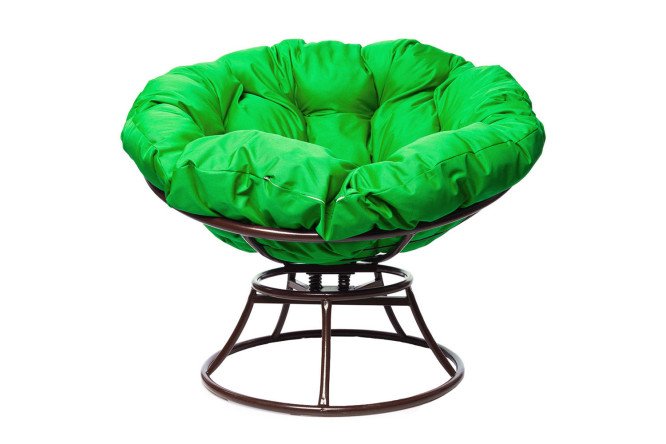 Изображение товара Кресло Папасан пружинка, коричневый каркас, зелёные элементы