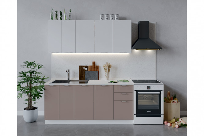 Изображение товара Кухонный гарнитур Весна 180х213.2х47.8 см, цвет каркаса белый, фасада белый глянец, кофе с молоком