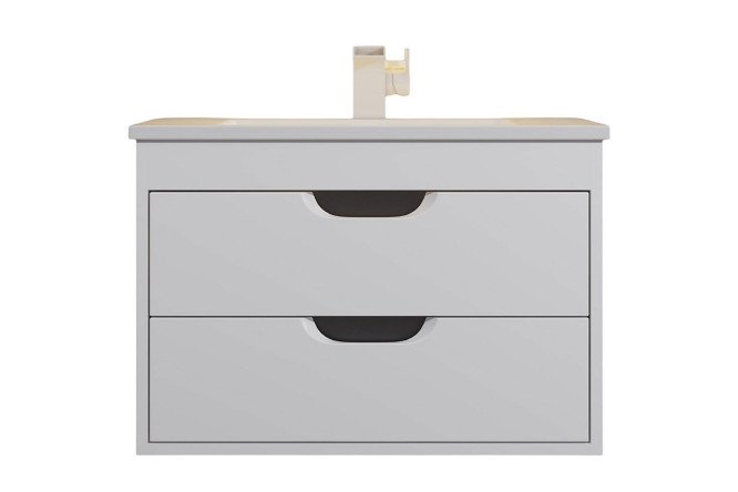 Изображение товара Подвесная тумба для ванной Modul 62 см с раковиной белый матовый и графит