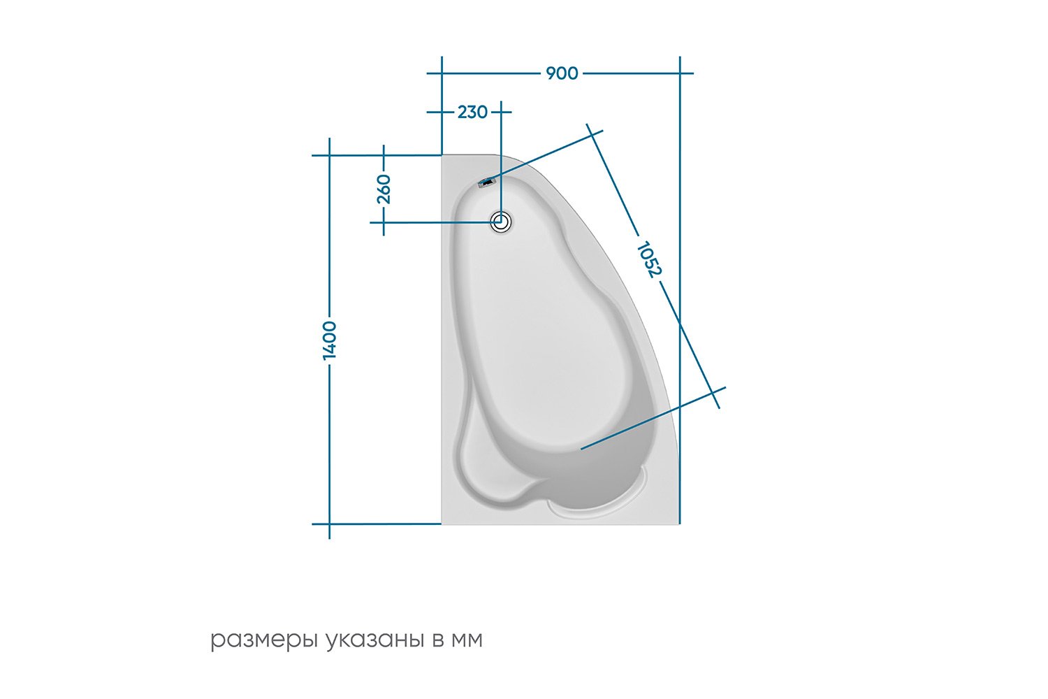 Ванна пристенная Marka One Лил (Lil) L, левый, белый 140x90 см