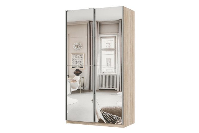 Изображение товара Шкаф-купе 2-дверный Практик 120х220х60 см, дуб сонома, профиль серебро, с двумя зеркалами