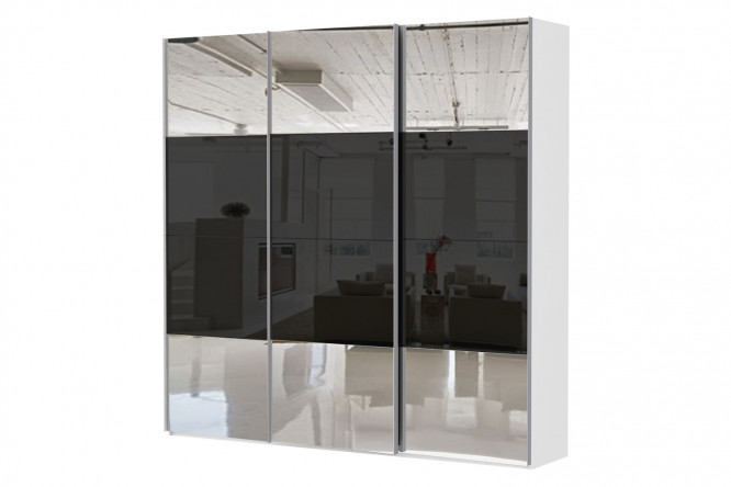 Изображение товара Шкаф-купе Comet 3-дверный 270х240 см белый снег с черным стеклом