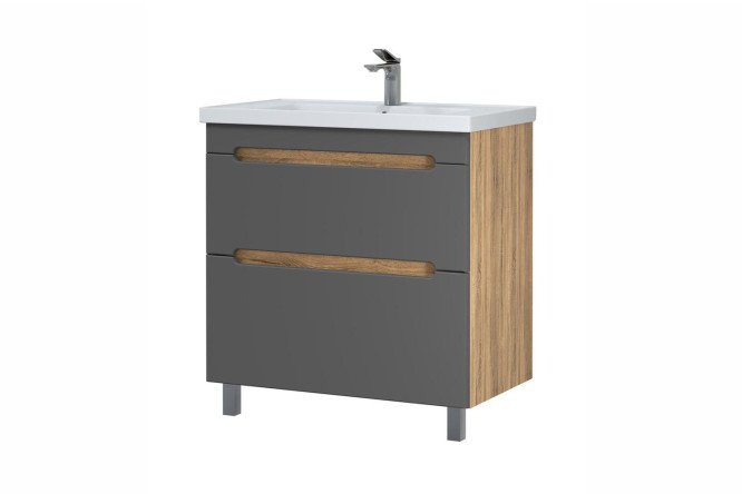 Изображение товара Тумба напольная с раковиной Sanstar Diva 70 459.1-1.4.1.РКГРЕ 70 см, цвет каркаса дуб вотан, фасада графит софт
