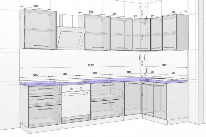 Стандартные размеры кухонных модульных шкафов
