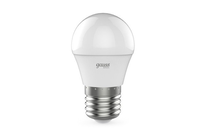 Изображение товара Лампа светодиодная Gauss Basic E27, 7.5W, Шар, 4000 К, Естественный