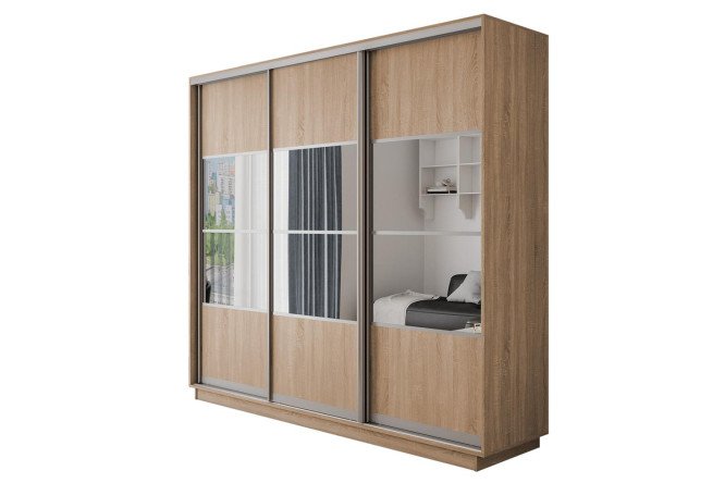 Изображение товара Трехдверный шкаф-купе Оптима 180х220 см дуб бардолино с зеркалом