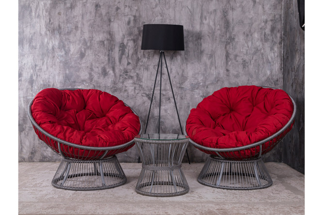 Изображение товара Набор садовой мебели Папасан Плюс светло-серый и красный 2 шт