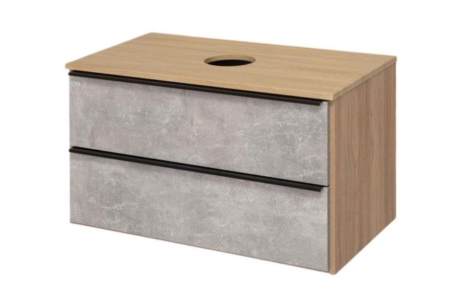 Изображение товара Тумба подвесная RUNO Мальта 00-00001100 85 см, цвет каркаса дуб, фасада серый