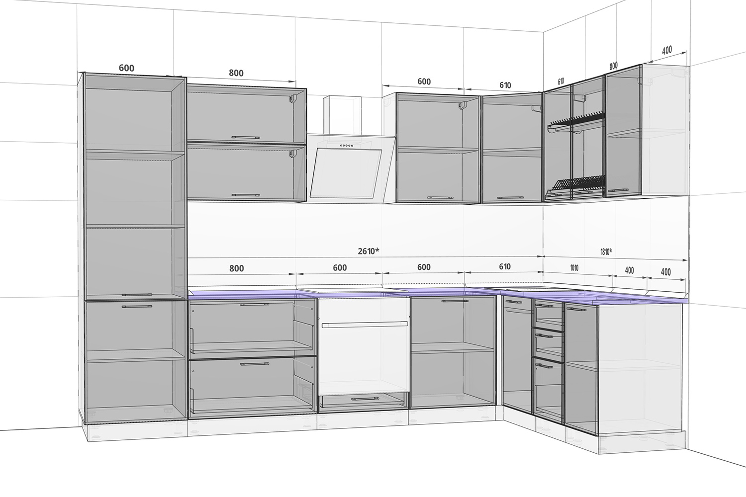 высота навешивания кухонных шкафов