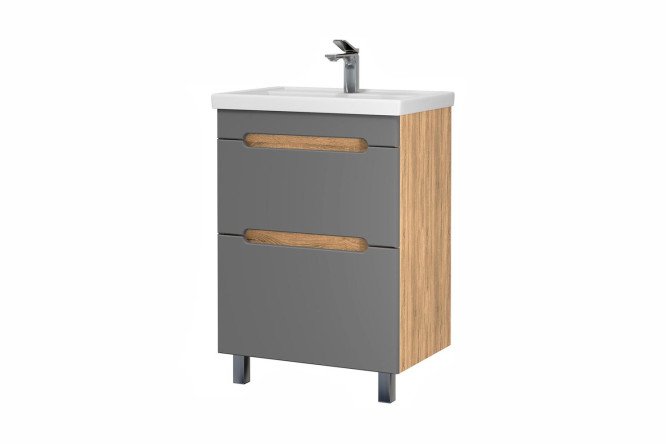 Изображение товара Тумба напольная с раковиной Sanstar Diva 60 458.1-1.4.1.РКФОС 61 см, цвет каркаса дуб вотан, фасада графит софт