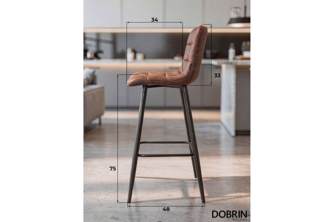 Стул барный DOBRIN Nicole 43х105х52 см, цвет обивки коричневый, ножек чёрный матовый