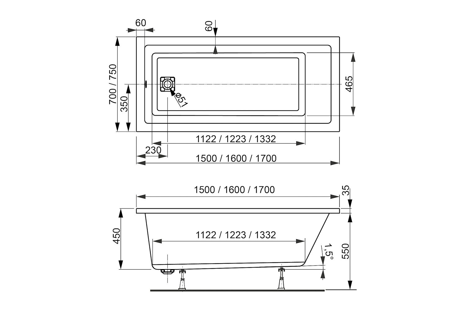 Ванна пристенная VAGNERPLAST Cavallo VPBA157CAV2X-04 150x70 см