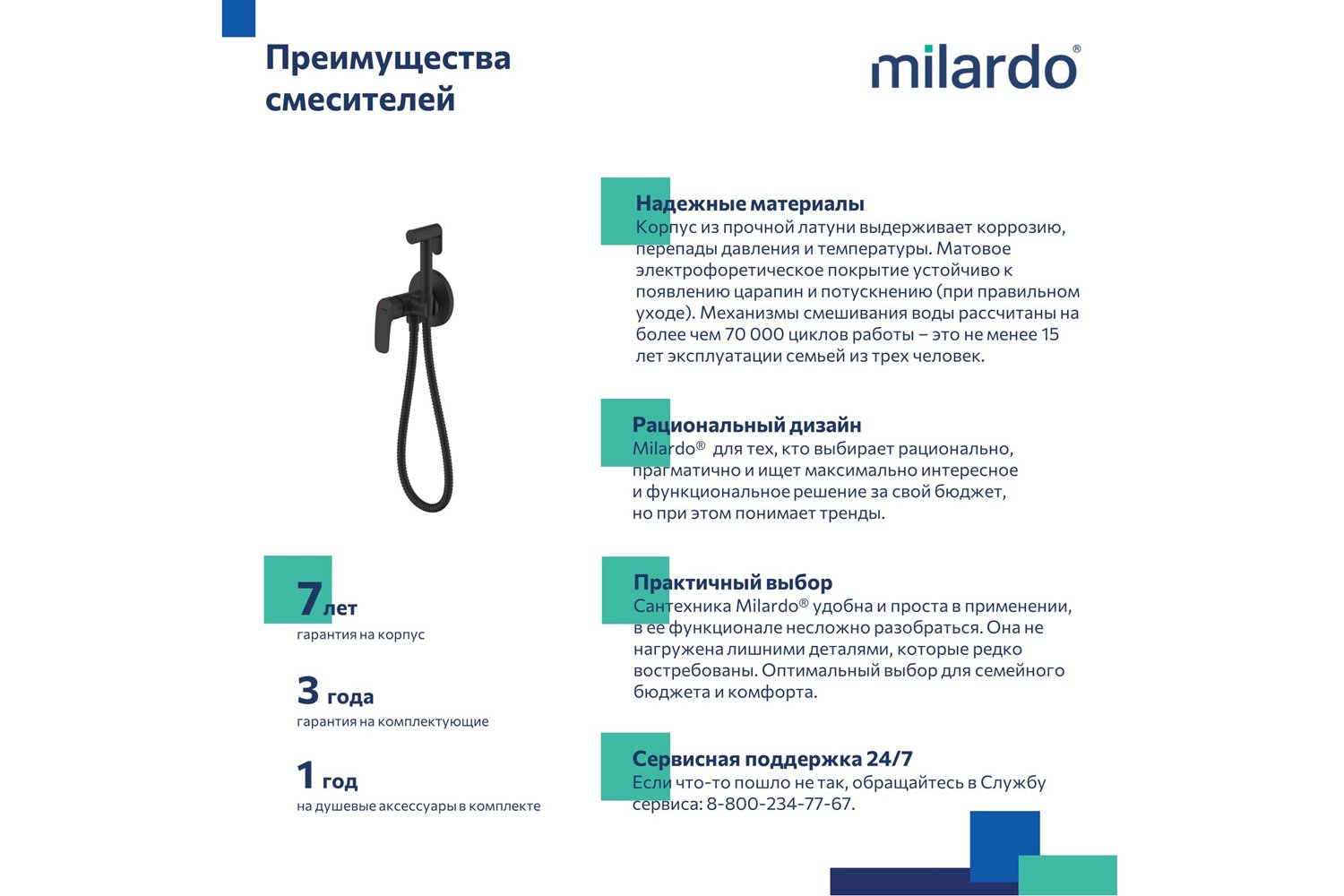 Смеситель встраиваемый с гигиеническим душем MILARDO Pora RORBLR0M08