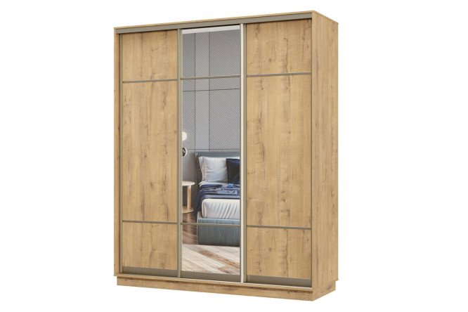 Изображение товара Шкаф-купе 3-дверный Практик 180х220х60 см, бунратти, цвет профиля - шампань