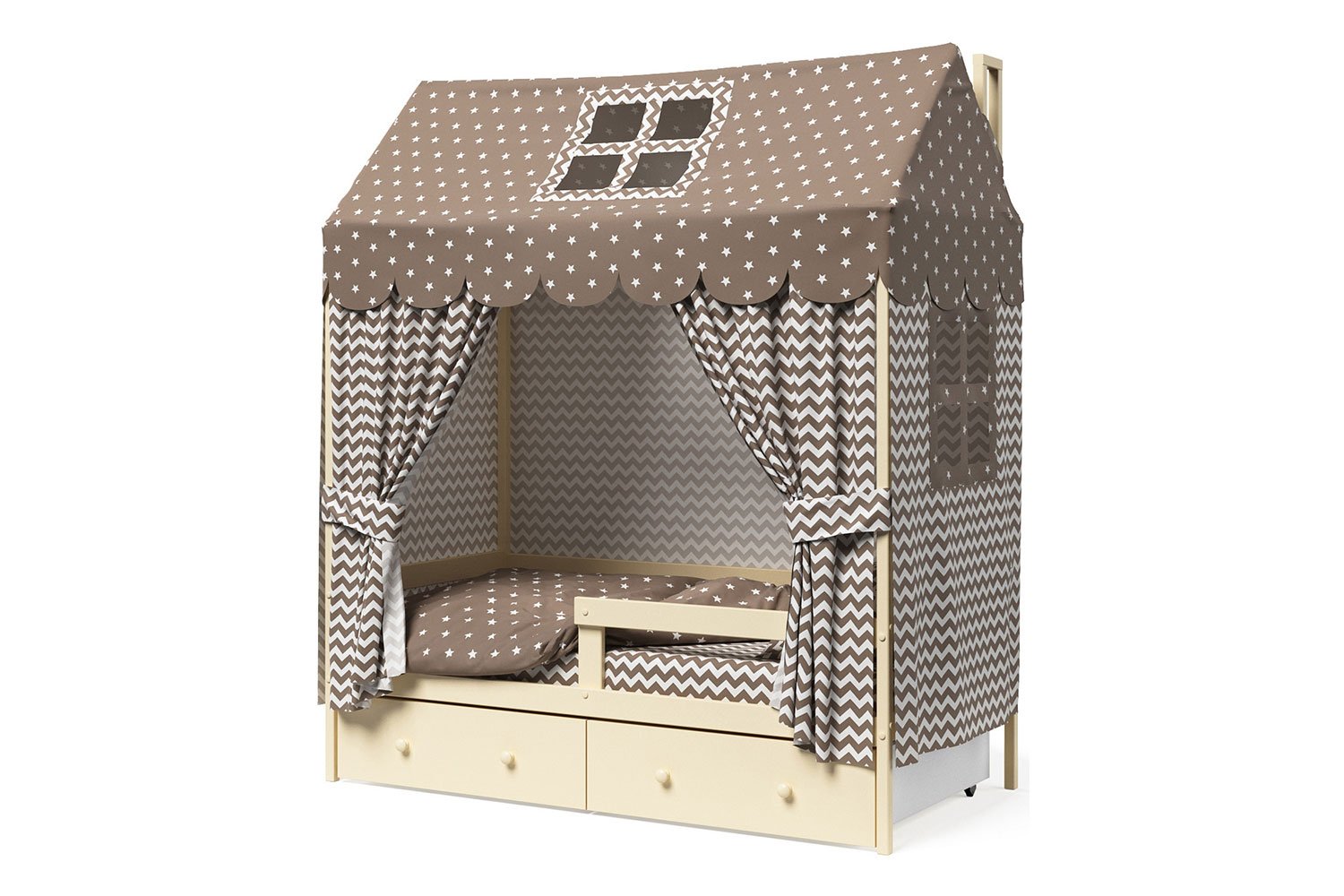 фото Кровать-домик с бортиком и ящиками можга hoff
