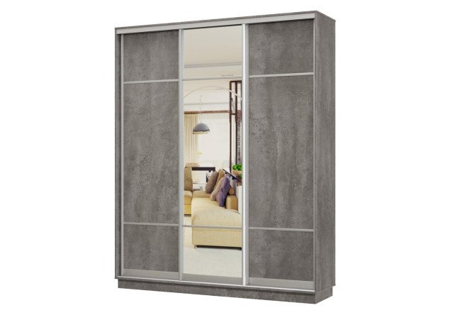 Изображение товара Шкаф-купе 3-дверный Практик 180х220х45 см, бетон, цвет профиля - серебро