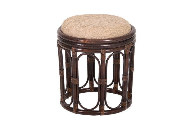 Изображение товара Пуф 12/18 из натурального ротанга с бежевым сиденьем и тёмно-коричневым каркасом