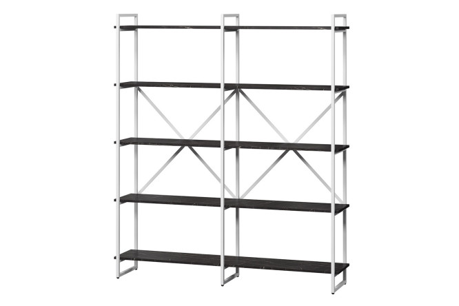 Изображение товара Стеллаж Роквуд белый с мраморным блэк из ЛДСП и стали, размеры 160х182х34 см