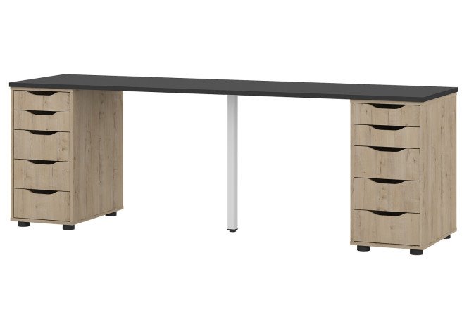 Изображение товара Письменный стол Alexys 200 см с квадратной опорой и тумбами белый/дуб ирландский/черный