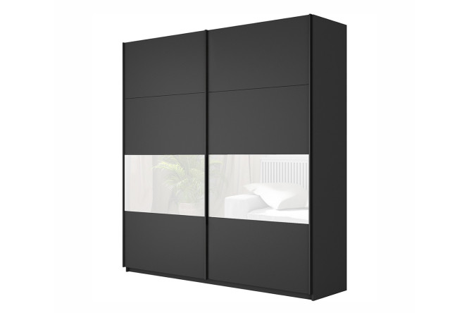 Изображение товара Шкаф-купе 2-дверный Chester 220х230 см серый диамант, белый глянец, профиль - чёрный