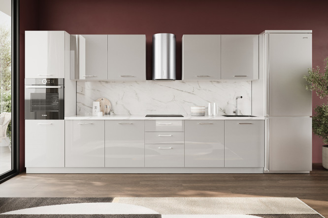 Изображение товара Модульный кухонный гарнитур Амика 3,6 м светло-серый глянец