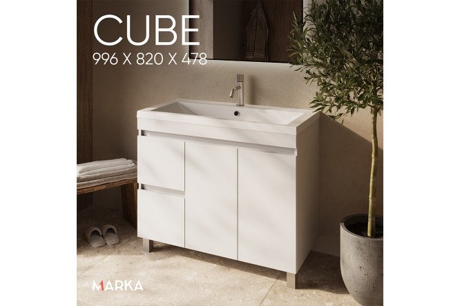 Тумба 1Marka Cube 100 см, цвет белый глянец