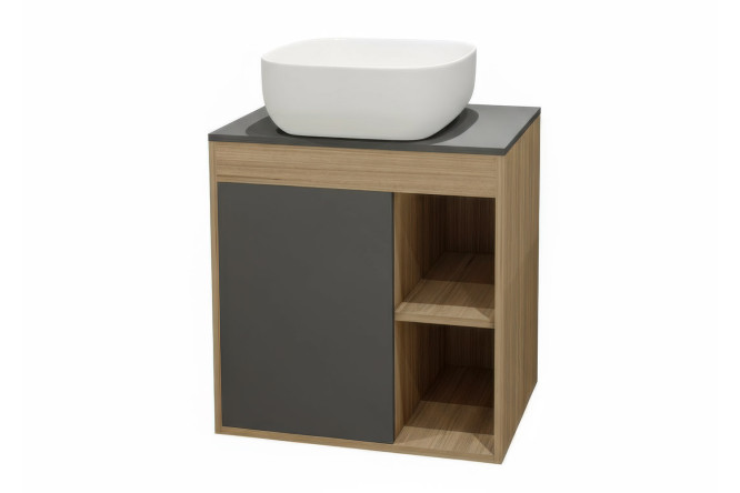 Изображение товара Подвесная тумба Teymi 60 см с раковиной дуб эврика и графит матовым фасадом