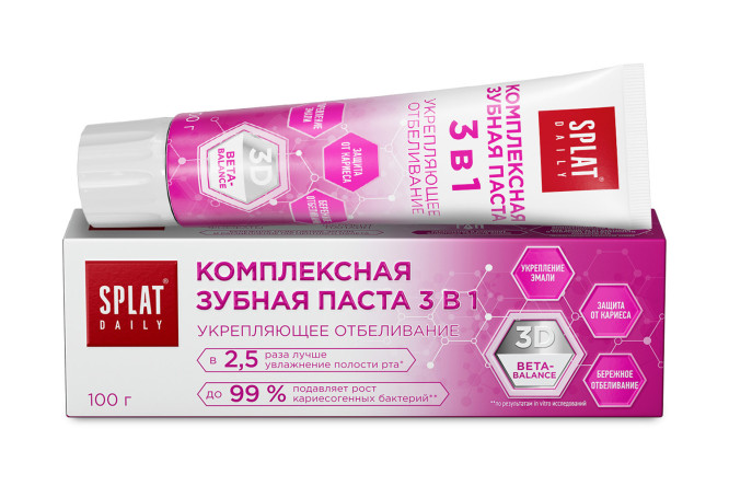 Изображение товара Зубная паста SPLAT Daily Укрепляющее отбеливание 3в1 комплексная Изображение товара Зубная паста SPLAT Daily Укрепляющее отбеливание 3в1 комплексная