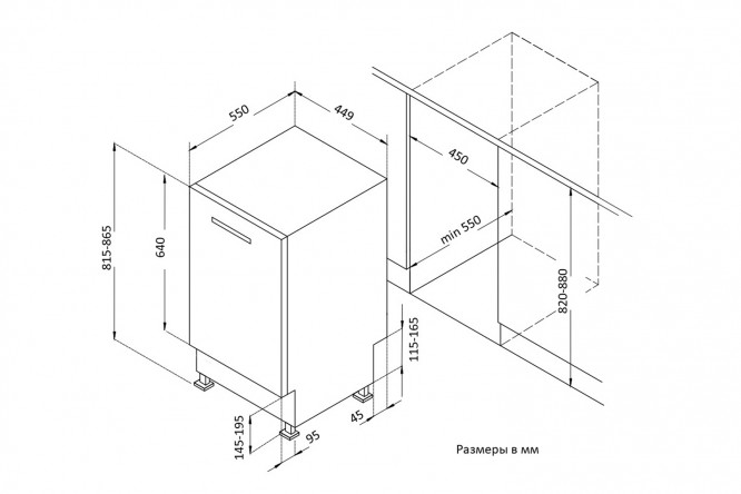 Размеры посудомоек для кухни встраиваемая