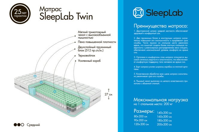 Матрас SLEEPLAB Twin 180х200 см