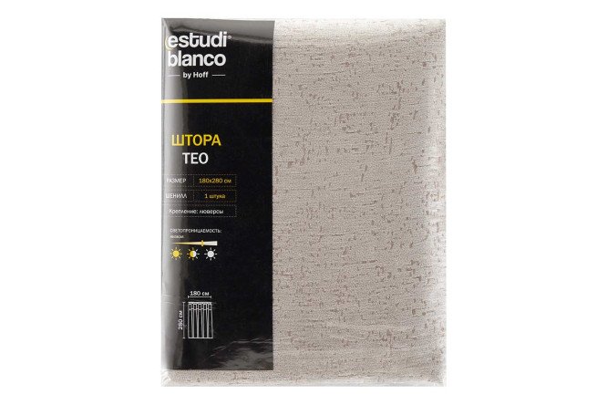 Штора ESTUDI BLANCO Teo 180х280 см, 1 шт., цвет светло-бежевый