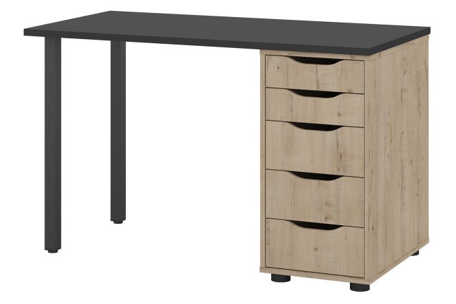 Изображение товара Письменный стол Alexys 120 см с квадратными опорами и тумбой черный дуб ирландский