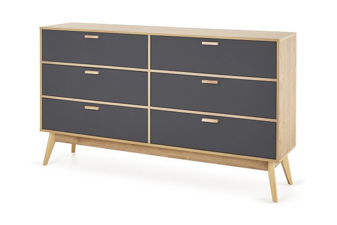Изображение товара Комод 6 ящиков SCANDICA Хортен графит и дуб натуральный светлый