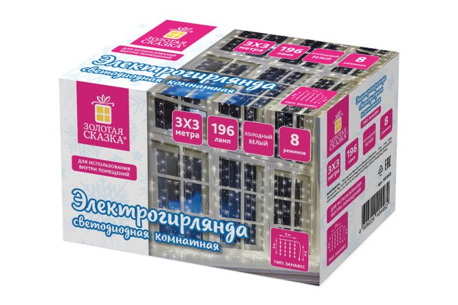 Изображение товара Электрогирлянда занавес 3х3 м с длиной шнура 3 м