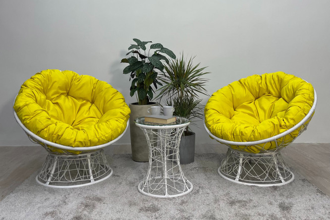 Изображение товара Набор садовой мебели Папасан Плюс белый жёлтый