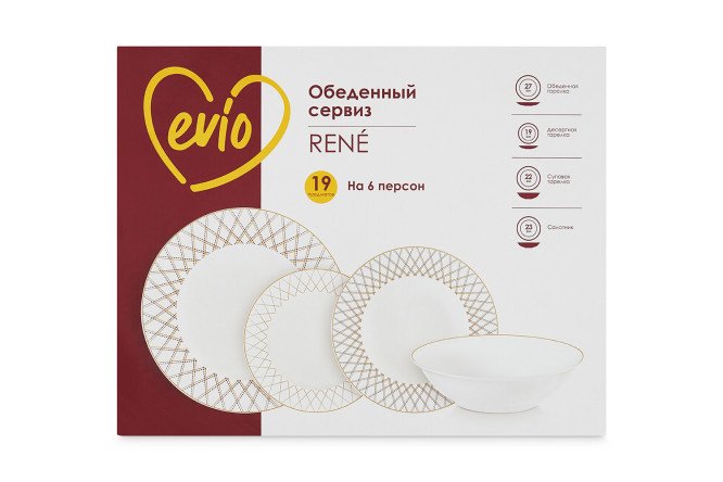 Фото 14 Обеденный сервиз EVIO René на 6 персон 19 предм., Фарфор