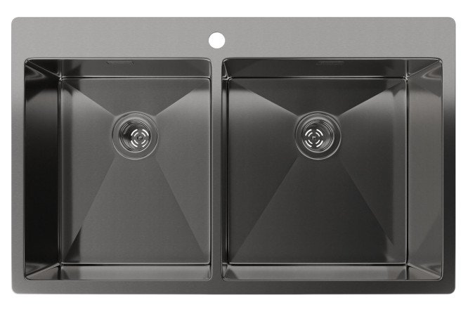 Изображение товара Врезная мойка Rinox 8050 B2 PVD black 80x50x20 см из нержавеющей стали