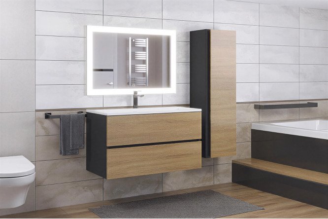 Изображение товара Ванный гарнитур Barsa цвет каркаса чёрный, фасада дуб сонома