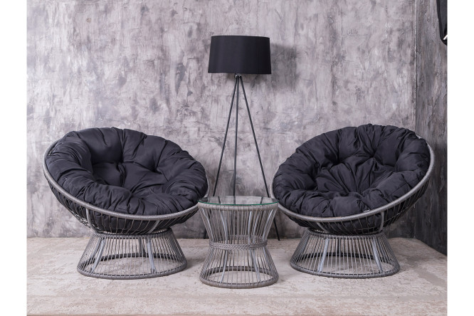 Изображение товара Набор садовой мебели Папасан Плюс цвет светло-серый, чёрный