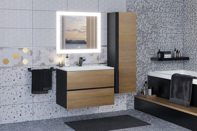 Изображение товара Ванный гарнитур Barsa цвет каркаса чёрный, фасада дуб сонома