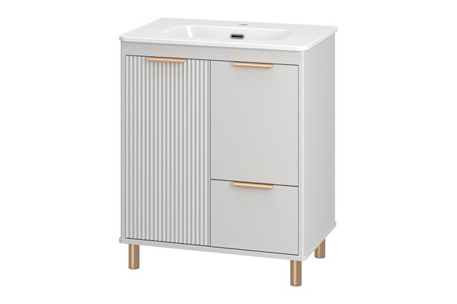 Изображение товара Стильная напольная тумба для ванной Risacca Crema 70 с двумя дверцами и ящиком