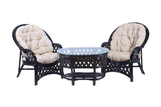 Изображение товара Комплект мебели Черчилль венге натуральный ротанг со стеклянной столешницей