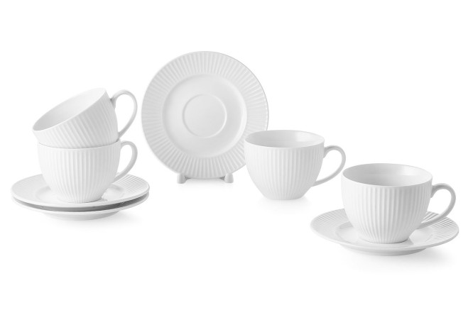 Изображение товара Набор чайных пар EVIO Embossed из костяного фарфора, 4 персоны, 8 предметов