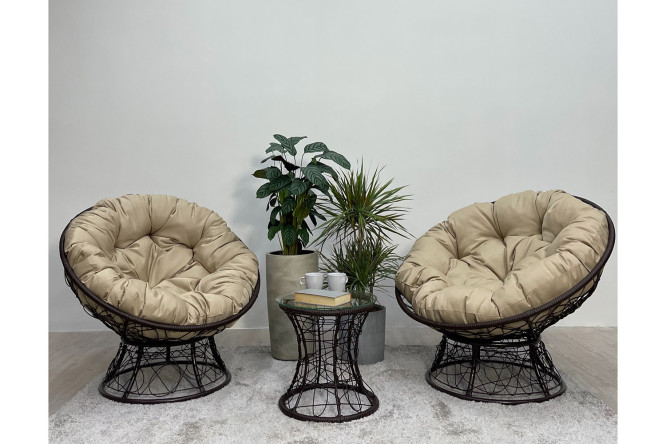 Изображение товара Набор садовой мебели Папасан Плюс коричневый и бежевый 2 шт.