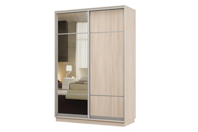 Изображение товара Двухдверный шкаф-купе Практик 150x220 см с зеркалом ясен шимо светлый
