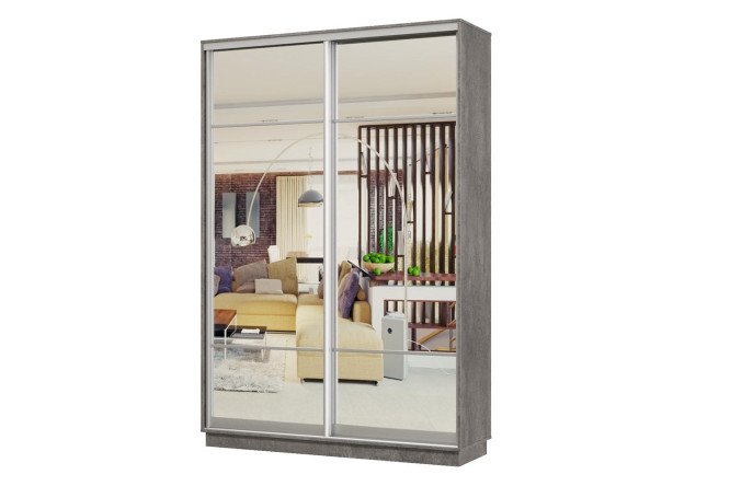 Изображение товара Шкаф-купе 2-дверный Практик 150х220х45 см, бетон, цвет профиля - серебро